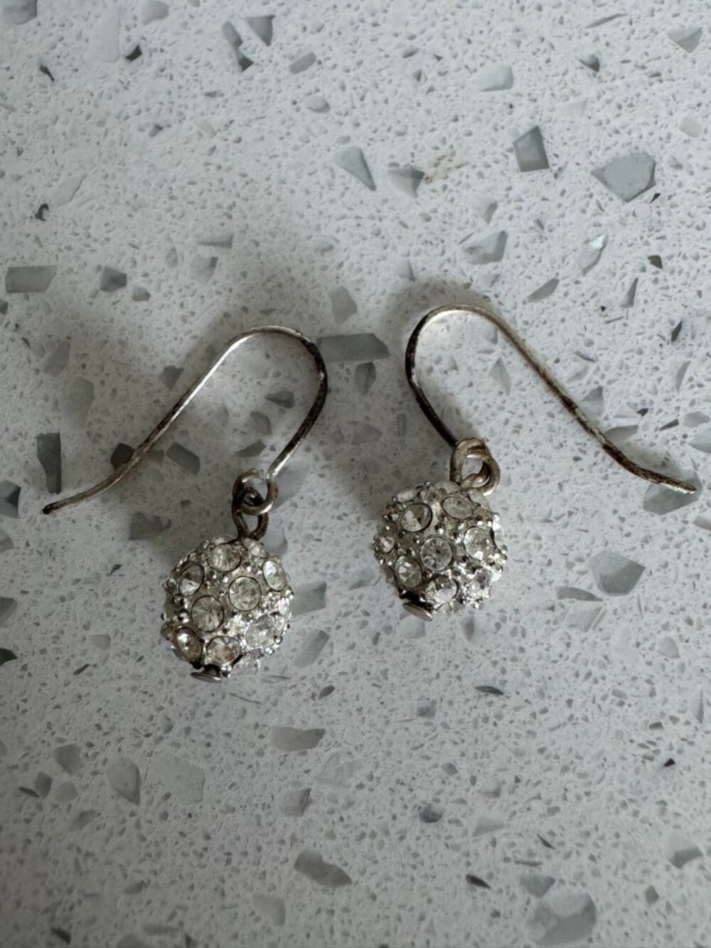 Premier Designs Crystal Pave Ball Drop Earrings Silver Tone Fishhook